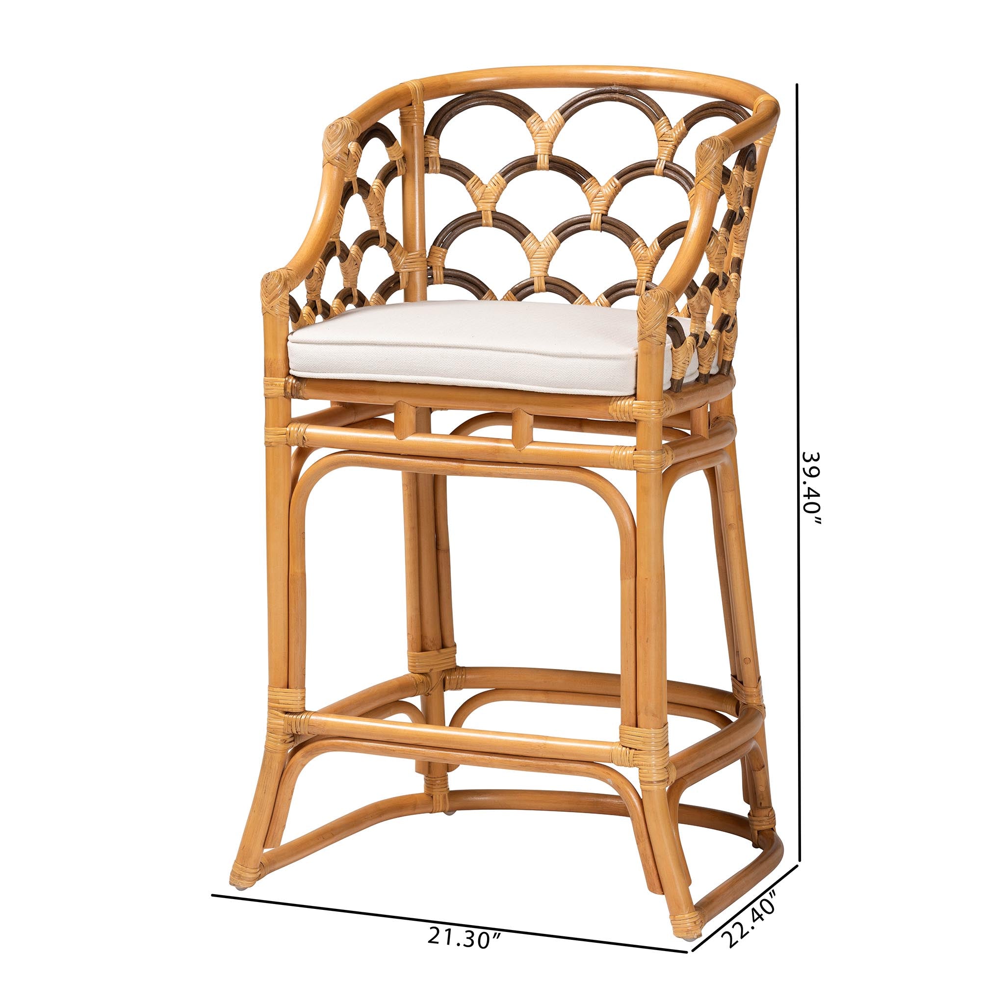 Veneto Modern Bohemian Light Honey and Dark Brown Rattan Bar Stool