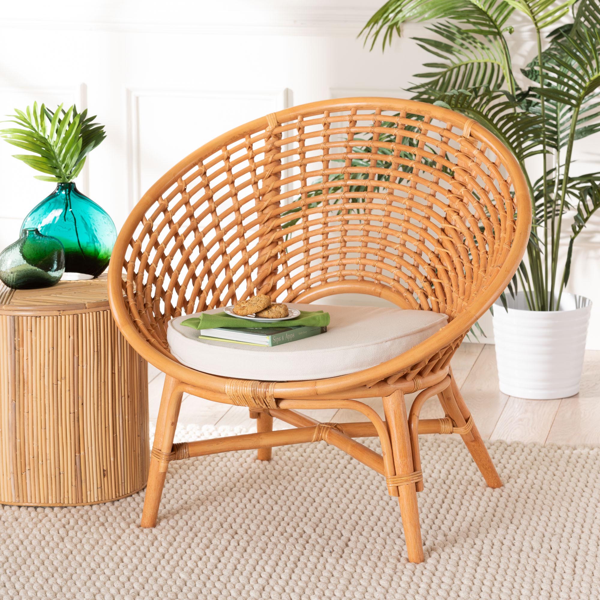 Aerin Modern Bohemian Natural Rattan Accent Chair