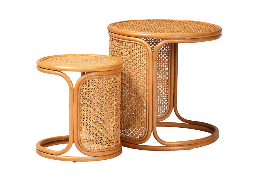 Eldon Bohemian Honey Rattan 2-Piece Nesting End Table Set