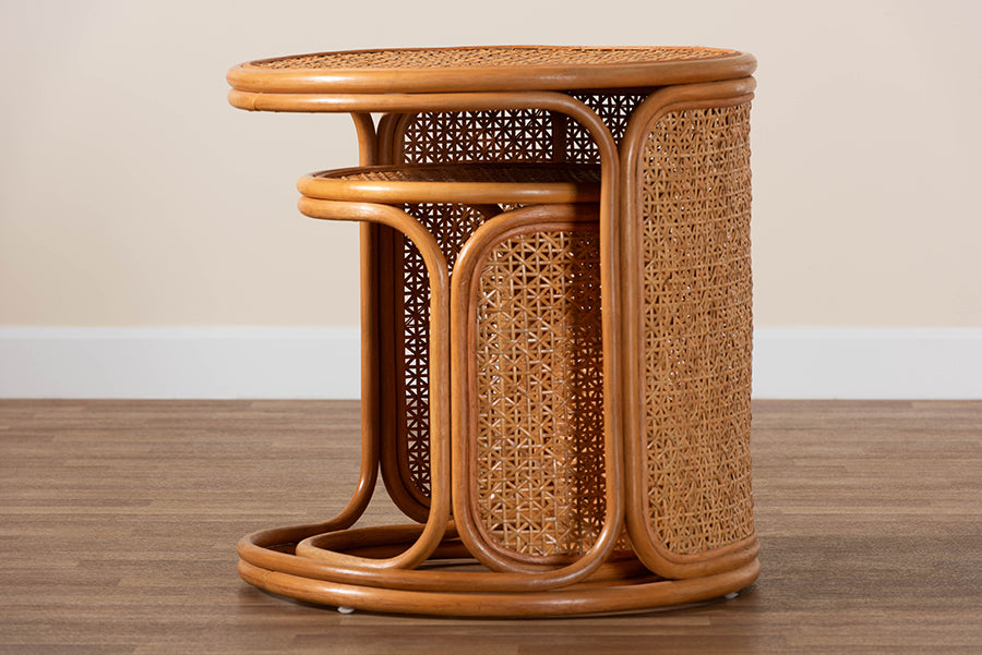 Eldon Bohemian Honey Rattan 2-Piece Nesting End Table Set