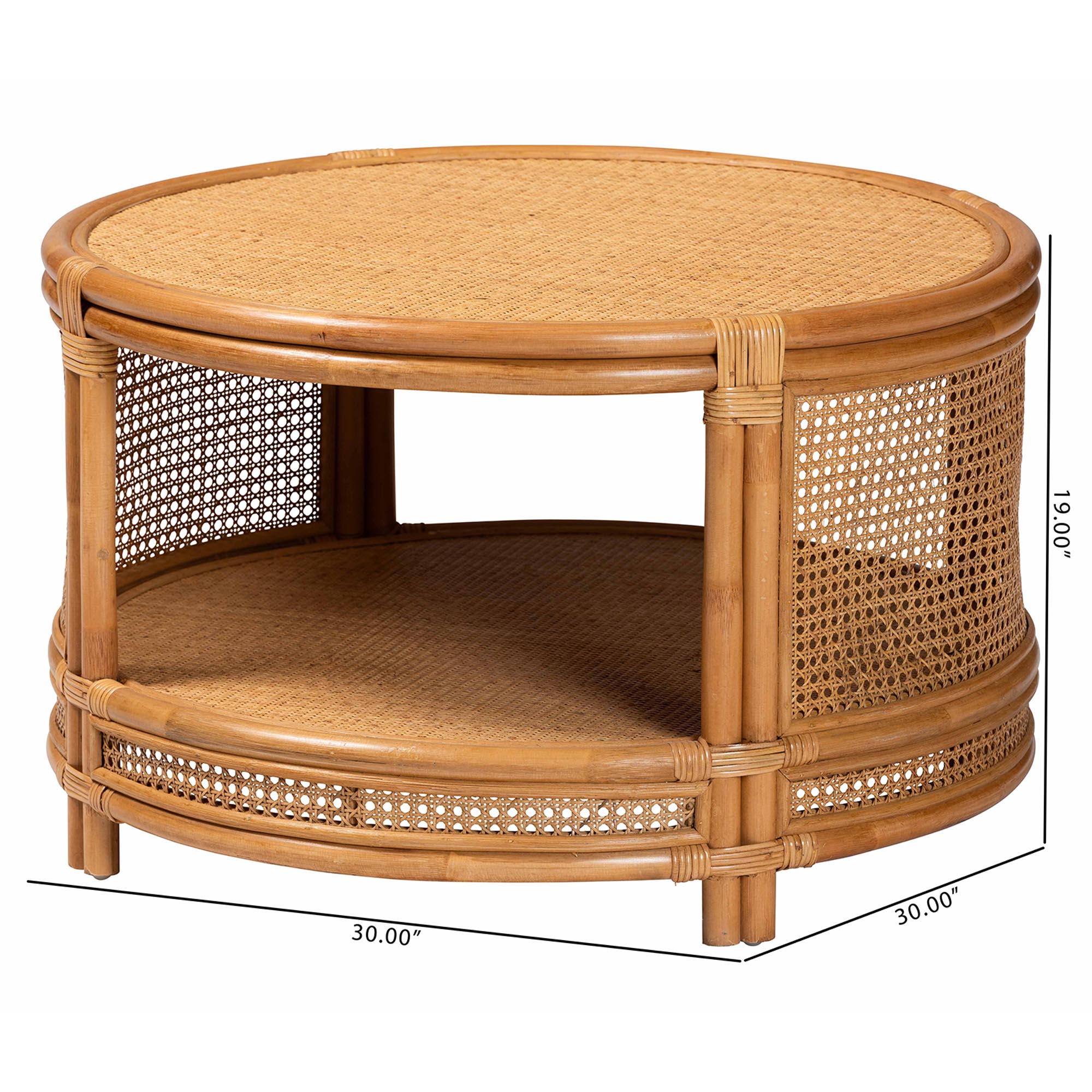 Louis Modern Bohemian Natural Brown Rattan Coffee Table