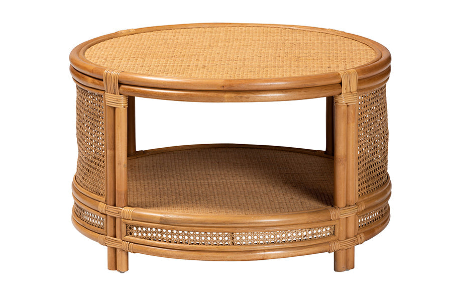 Louis Modern Bohemian Natural Brown Rattan Coffee Table