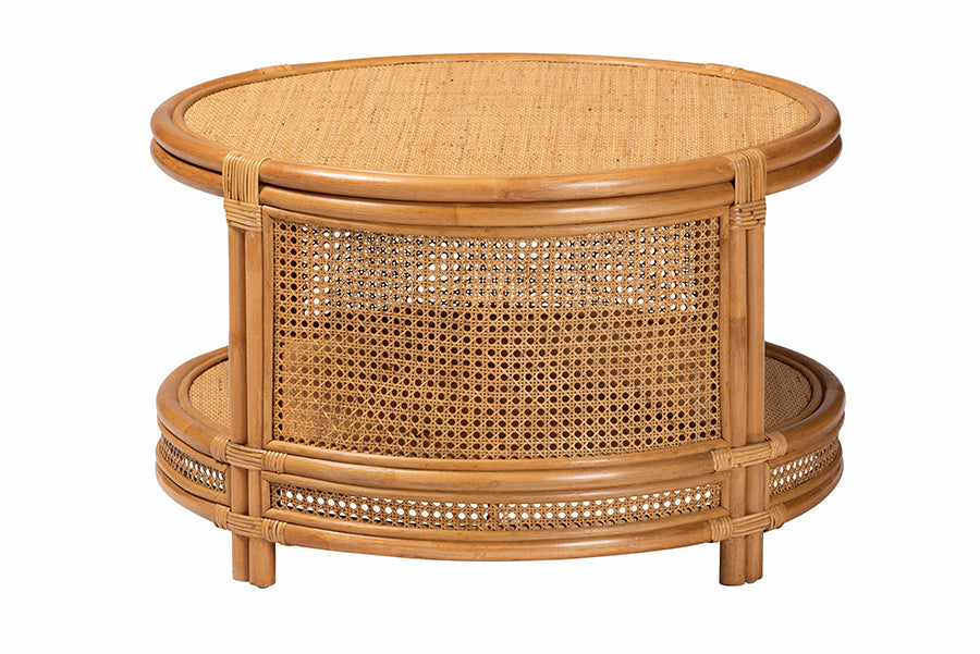 Louis Modern Bohemian Natural Brown Rattan Coffee Table