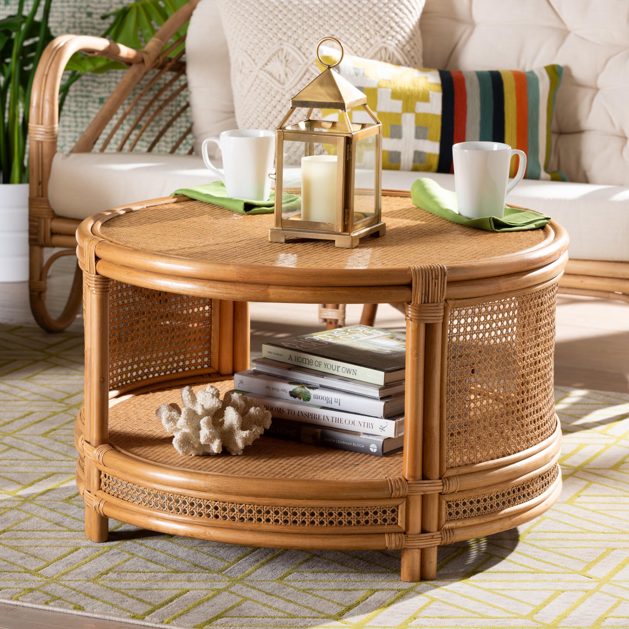 Louis Modern Bohemian Natural Brown Rattan Coffee Table