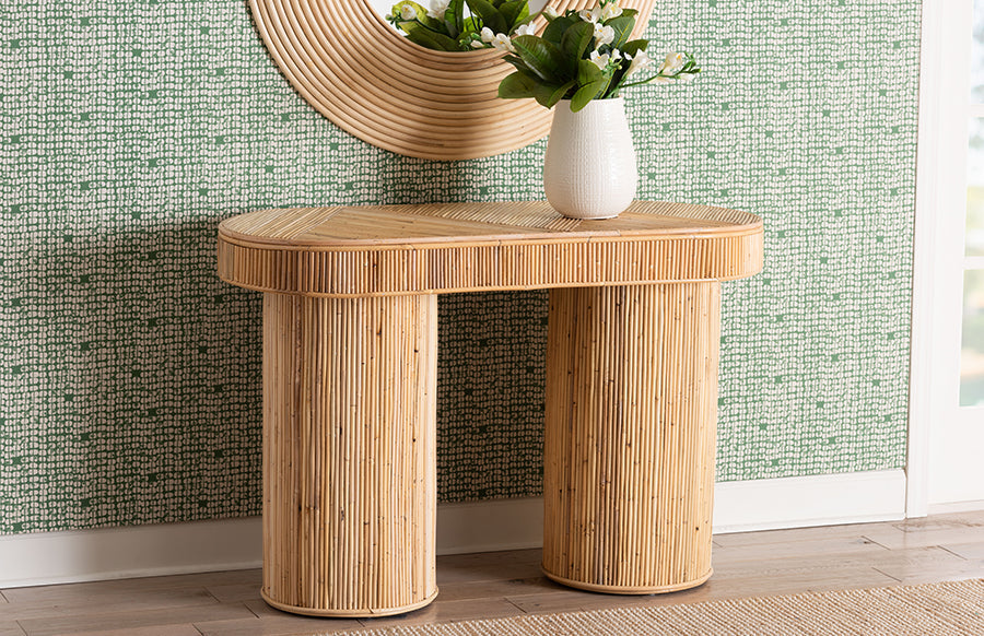 Iryna Modern Bohemian Natural Rattan Console Table