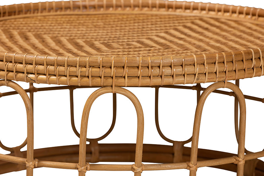 Phoenix Modern Bohemian Light Honey Rattan Coffee Table