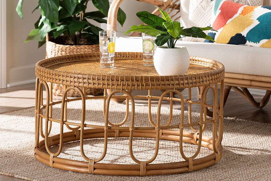 Phoenix Modern Bohemian Light Honey Rattan Coffee Table