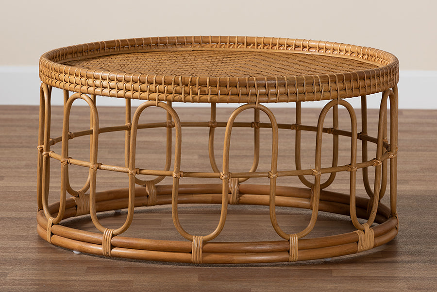 Phoenix Modern Bohemian Light Honey Rattan Coffee Table