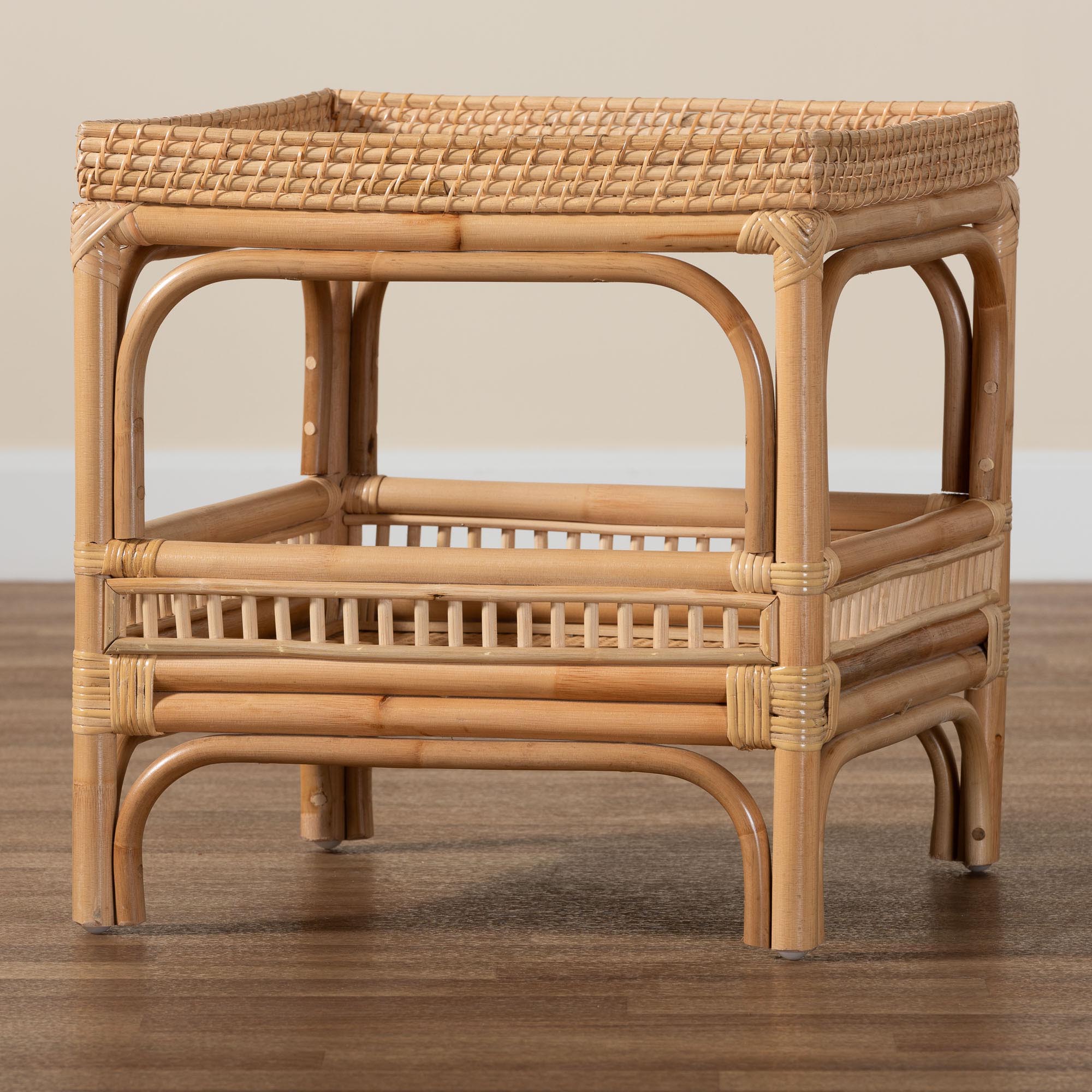 Lombok Modern Bohemian Natural Rattan End Table
