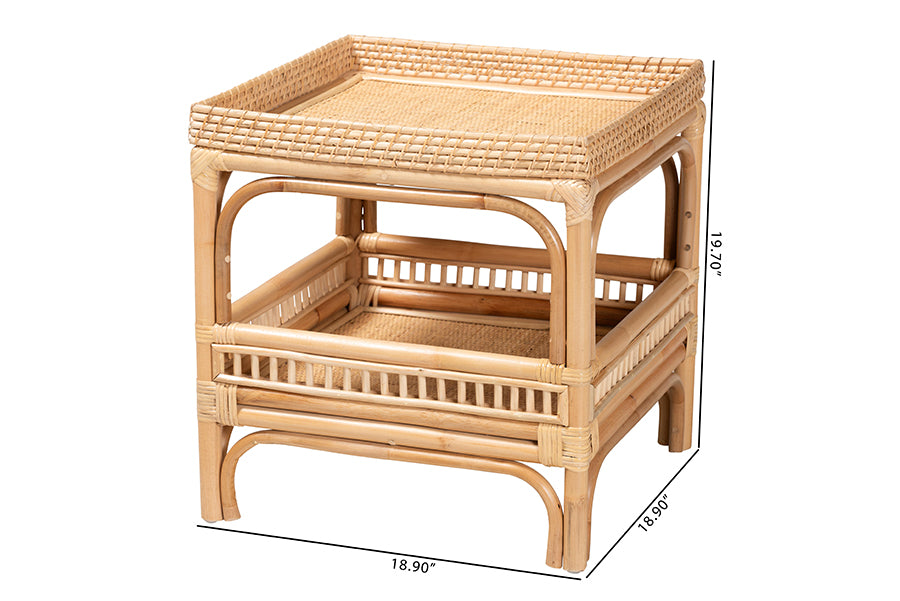 Lombok Modern Bohemian Natural Rattan End Table