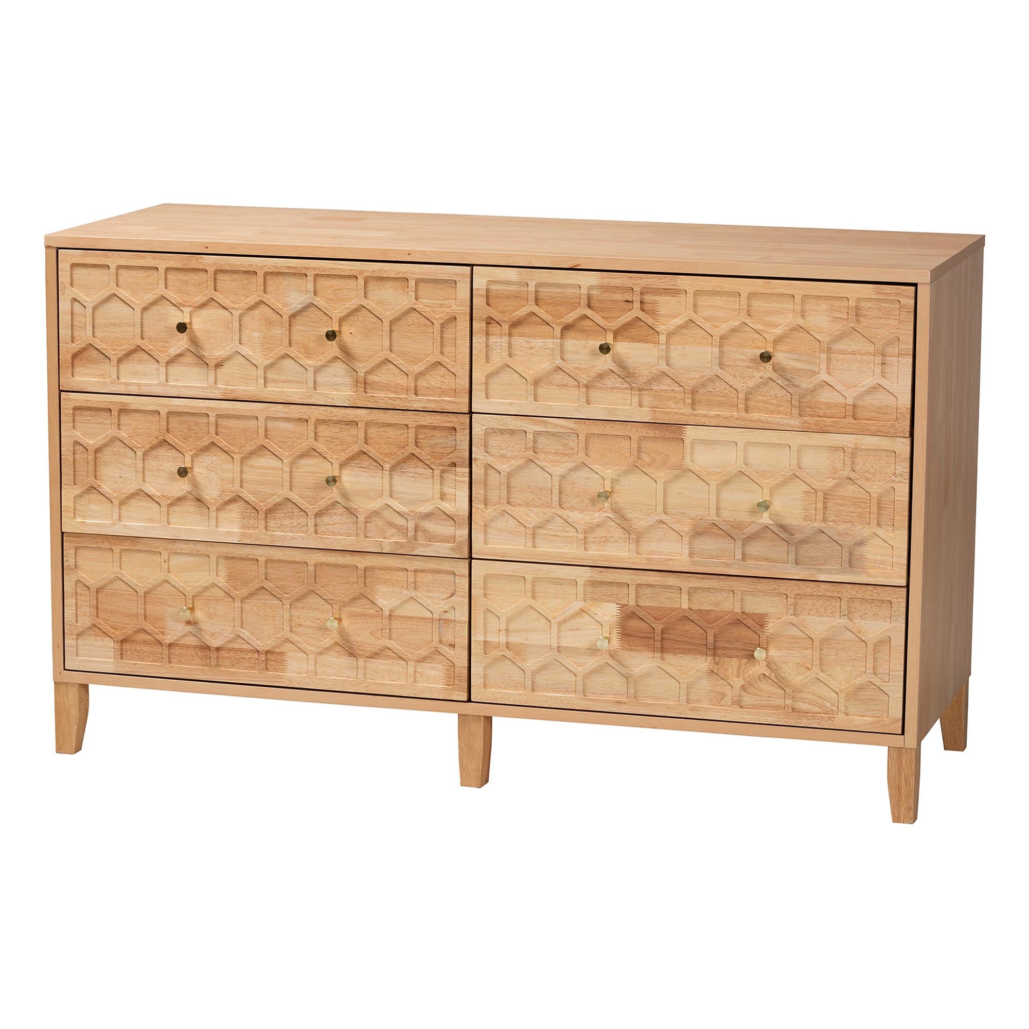 Baxton Studio Hosea Japandi Carved Honeycomb Natural 6-Drawer Dresser
