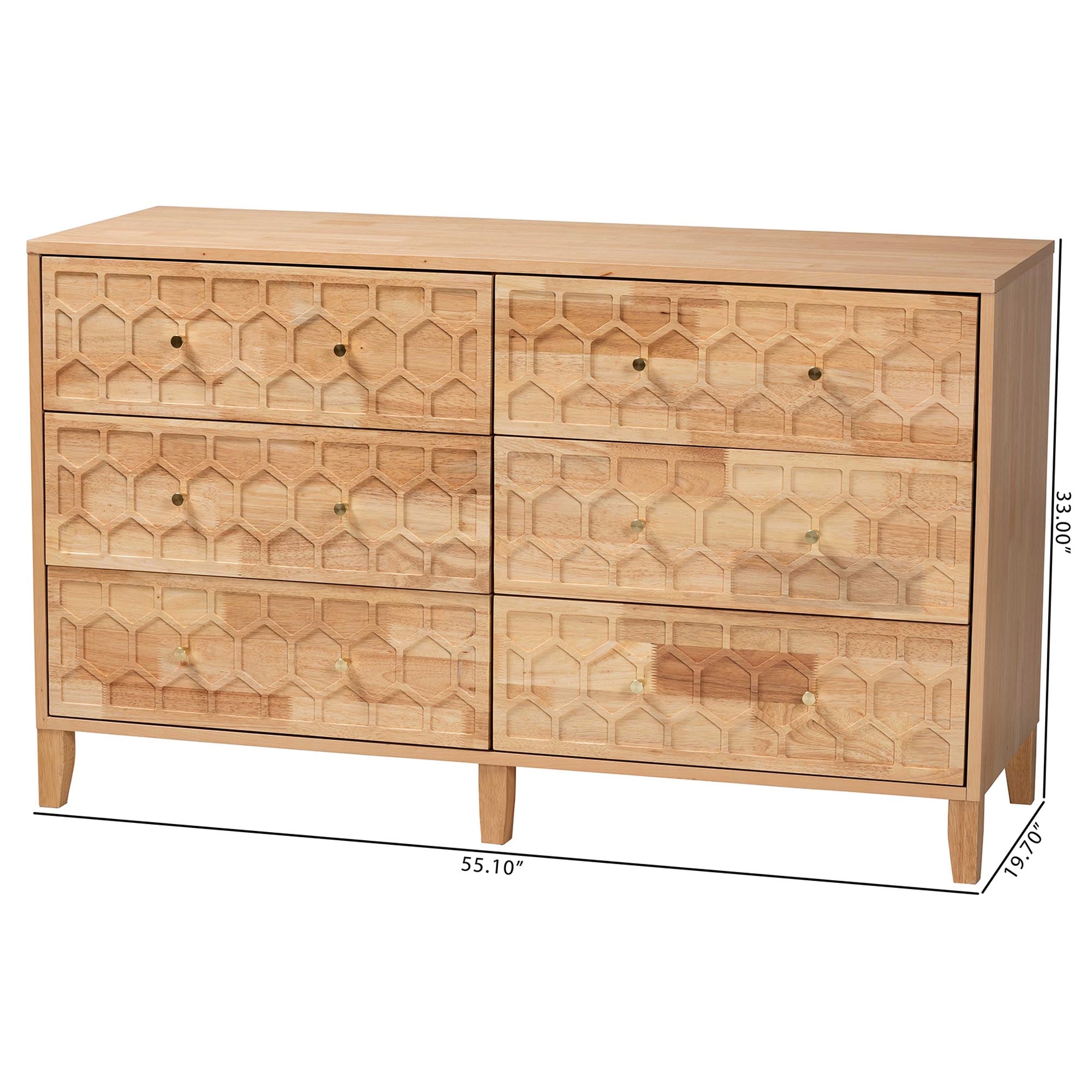 Hosea Japandi Carved Honeycomb Natural 6-Drawer Dresser