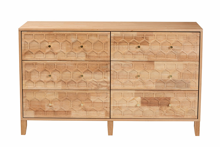 Hosea Japandi Carved Honeycomb Natural 6-Drawer Dresser