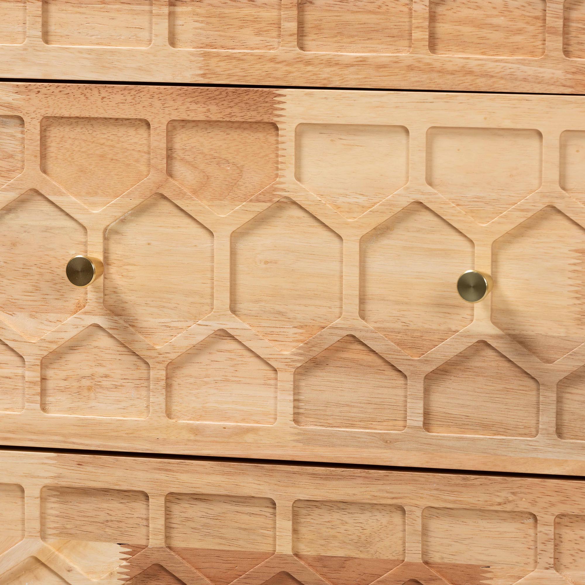 Hosea Japandi Carved Honeycomb Natural 6-Drawer Dresser