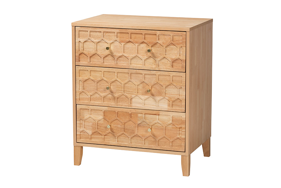 Hosea Japandi Carved Honeycomb Natural 3-Drawer Chest