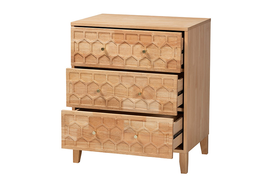 Hosea Japandi Carved Honeycomb Natural 3-Drawer Chest