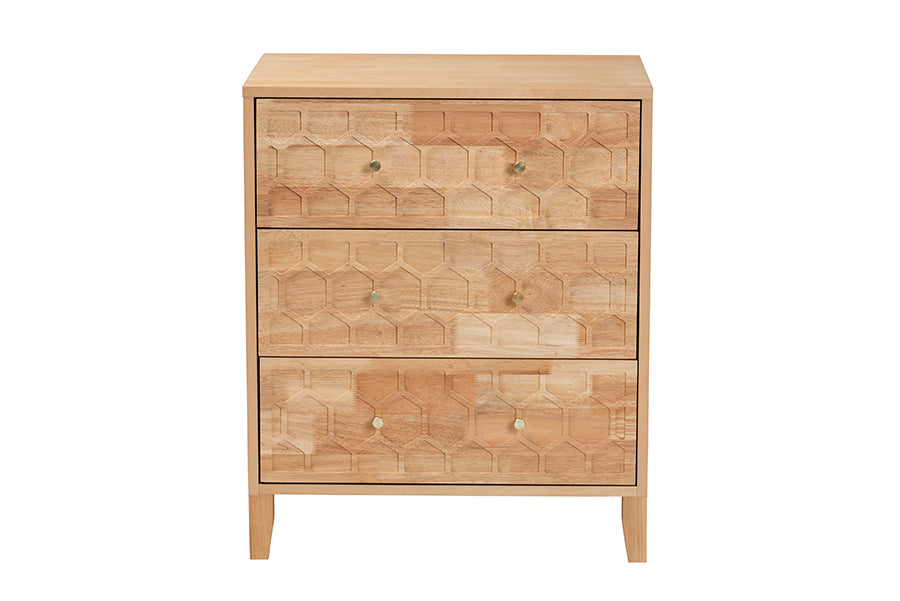 Hosea Japandi Carved Honeycomb Natural 3-Drawer Chest