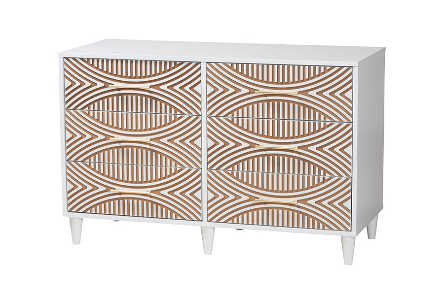 Louetta Coastal White Carved Contrasting 6-Drawer Dresser