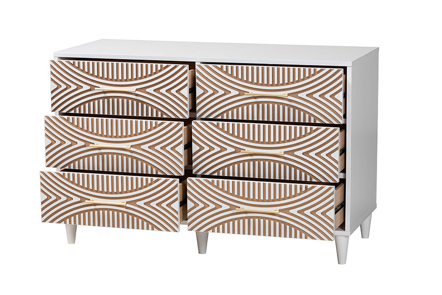 Louetta Coastal White Carved Contrasting 6-Drawer Dresser