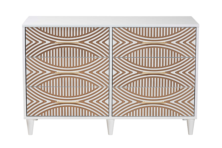 Louetta Coastal White Carved Contrasting 6-Drawer Dresser