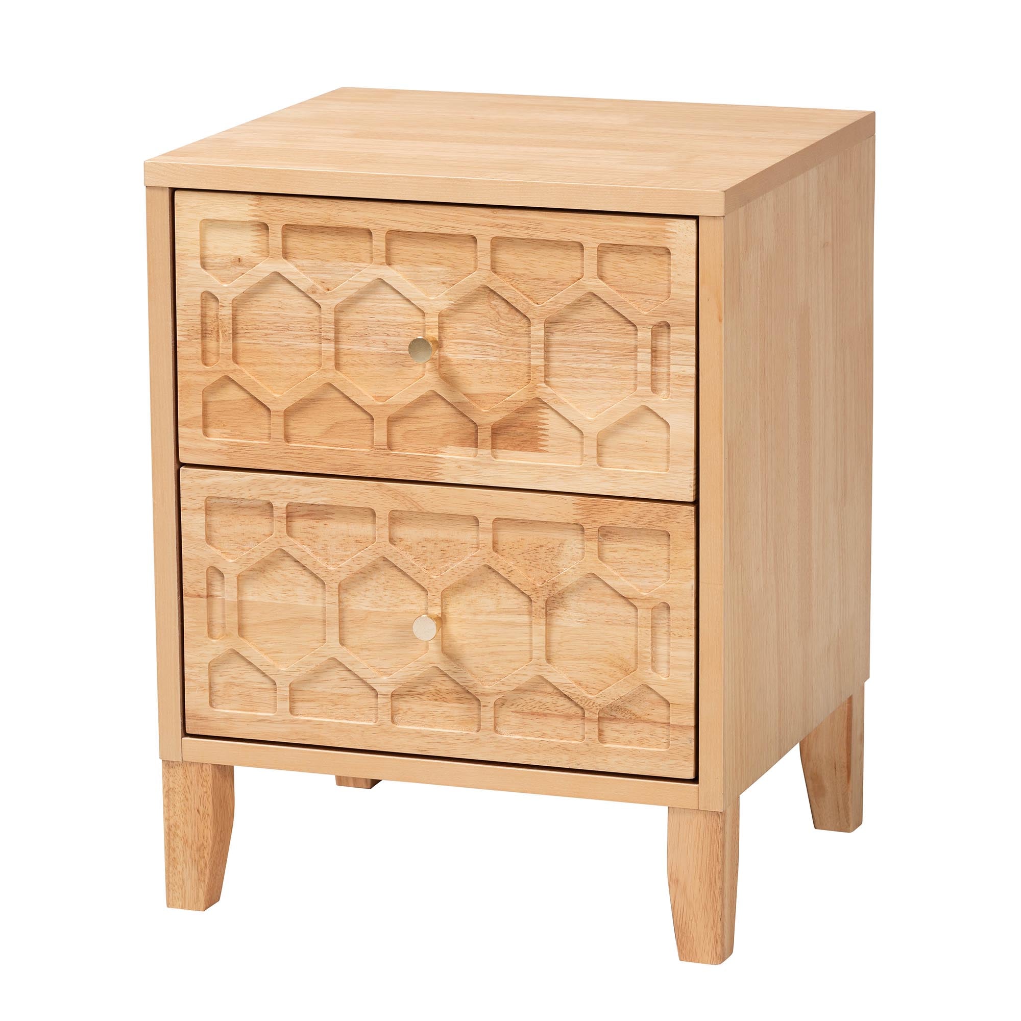 Hosea Japandi Carved Honeycomb Natural 2-Drawer Nightstand