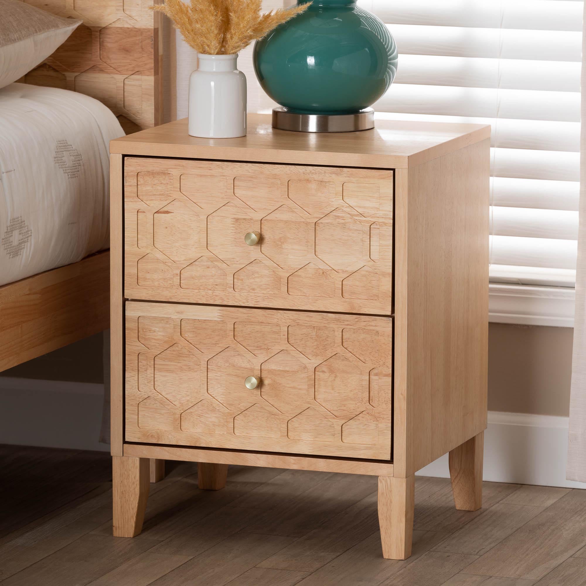Hosea Japandi Carved Honeycomb Natural 2-Drawer Nightstand