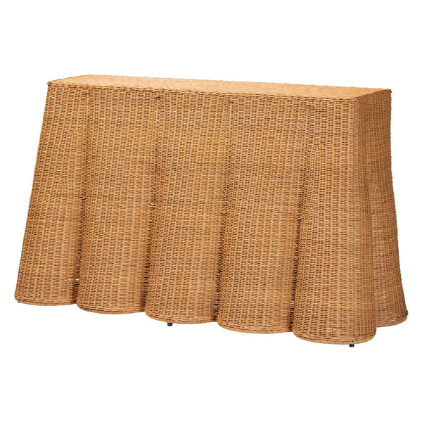Palm Bohemian Honey Scallop Rattan Console Table