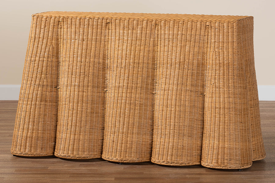 Palm Bohemian Honey Scallop Rattan Console Table
