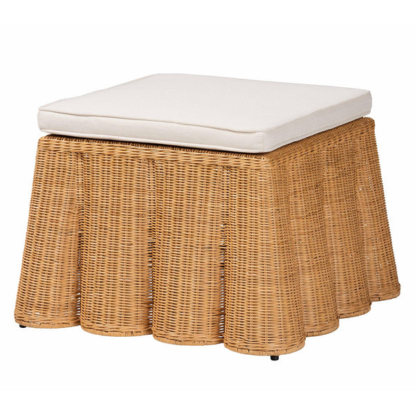 Palm Bohemian Honey Scallop Rattan Ottoman