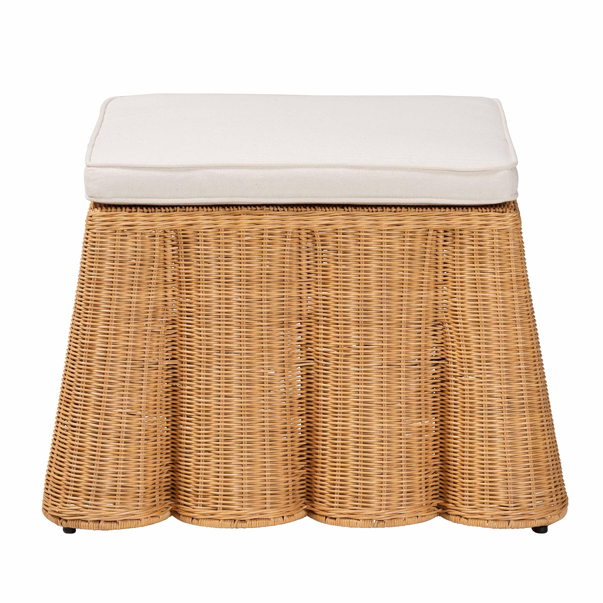 Palm Bohemian Honey Scallop Rattan Ottoman
