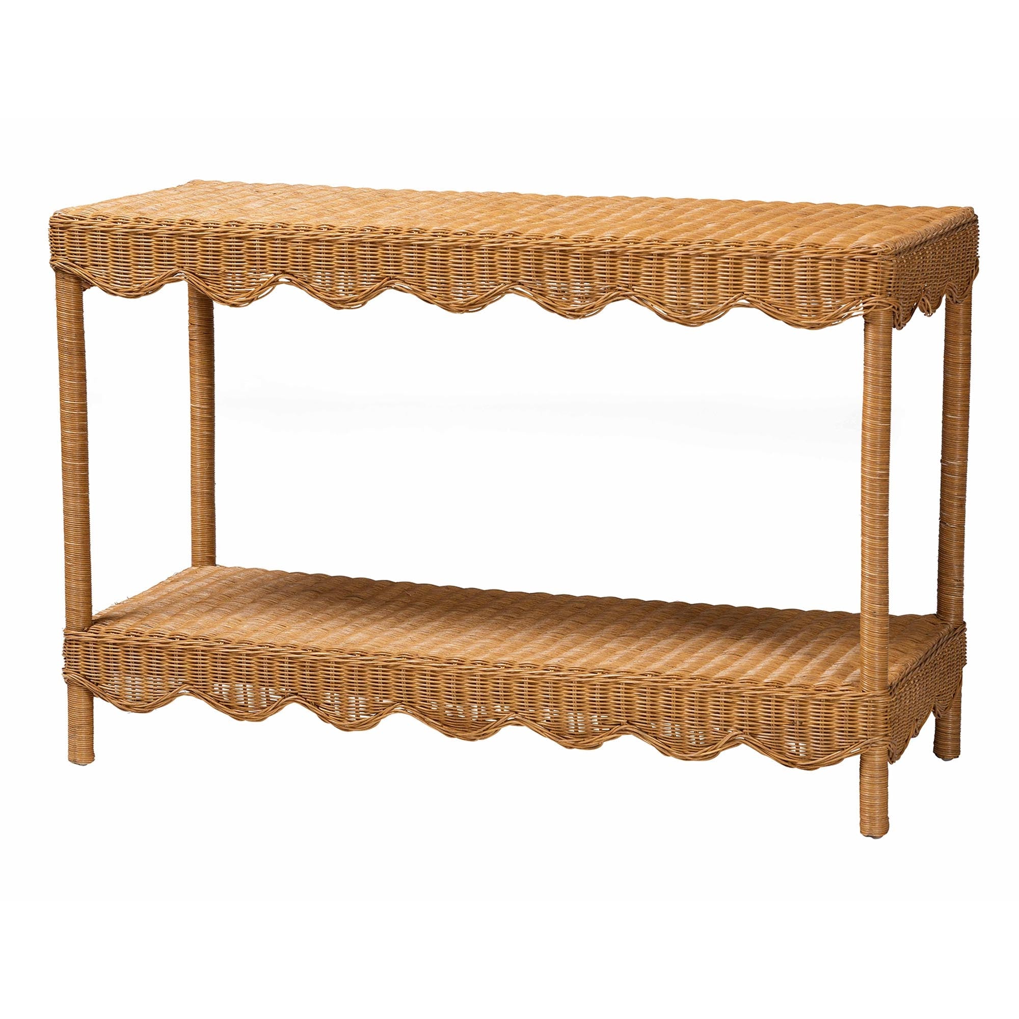 Oteria Bohemian Light Honey Scalloped Rattan Console Table