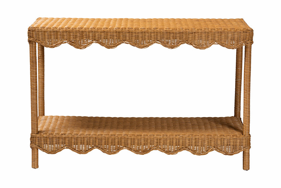 Oteria Bohemian Light Honey Scalloped Rattan Console Table