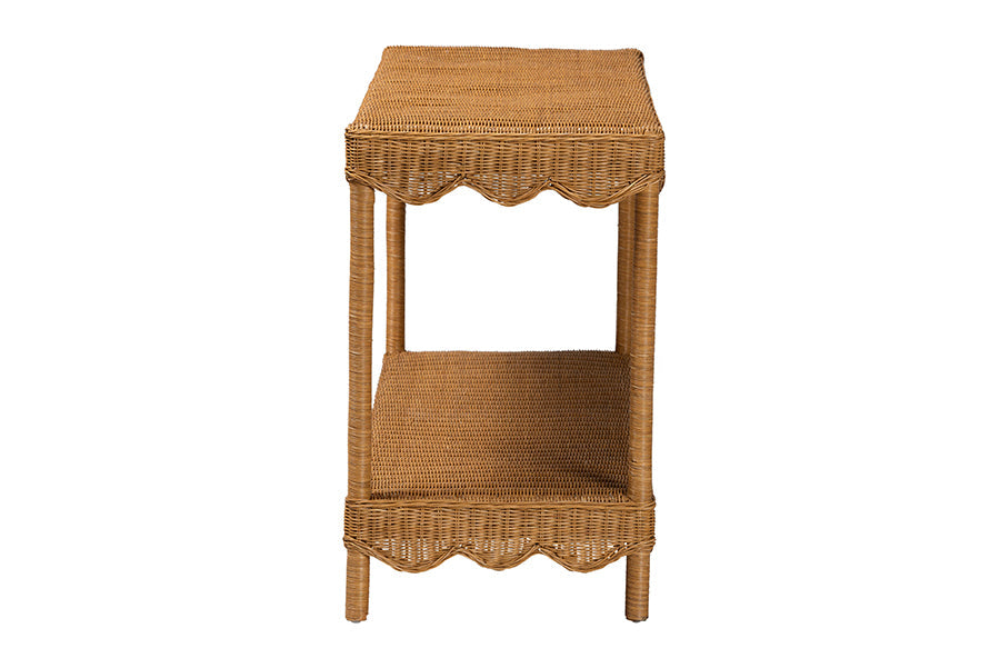 Oteria Bohemian Light Honey Scalloped Rattan Console Table