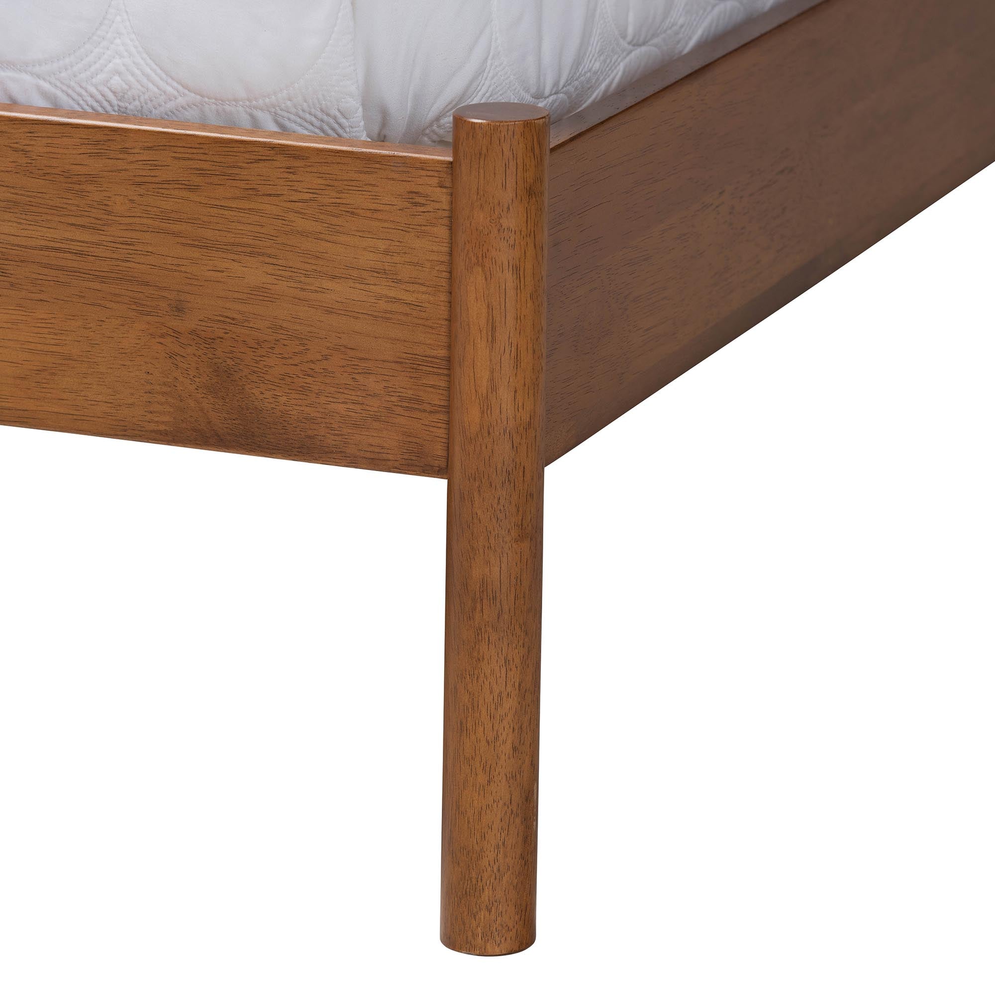 Edwina Mid-Century Light Grey Boucle Fabric And Walnut Brown Wood Queen Size Platform Bed