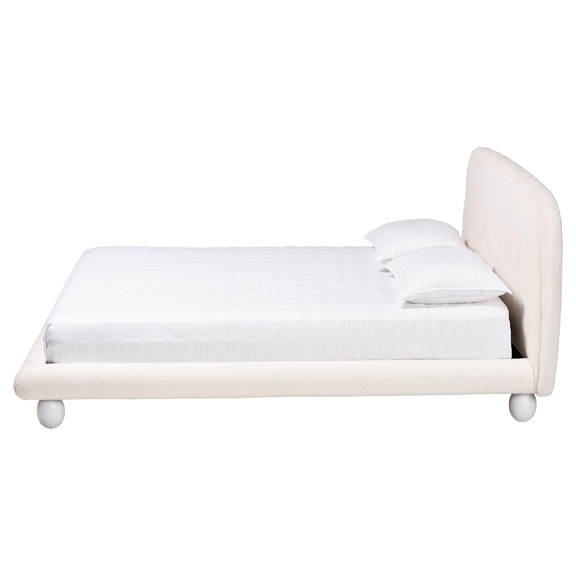 Eladio Modern Ivory Boucle Fabric Queen Size Bed