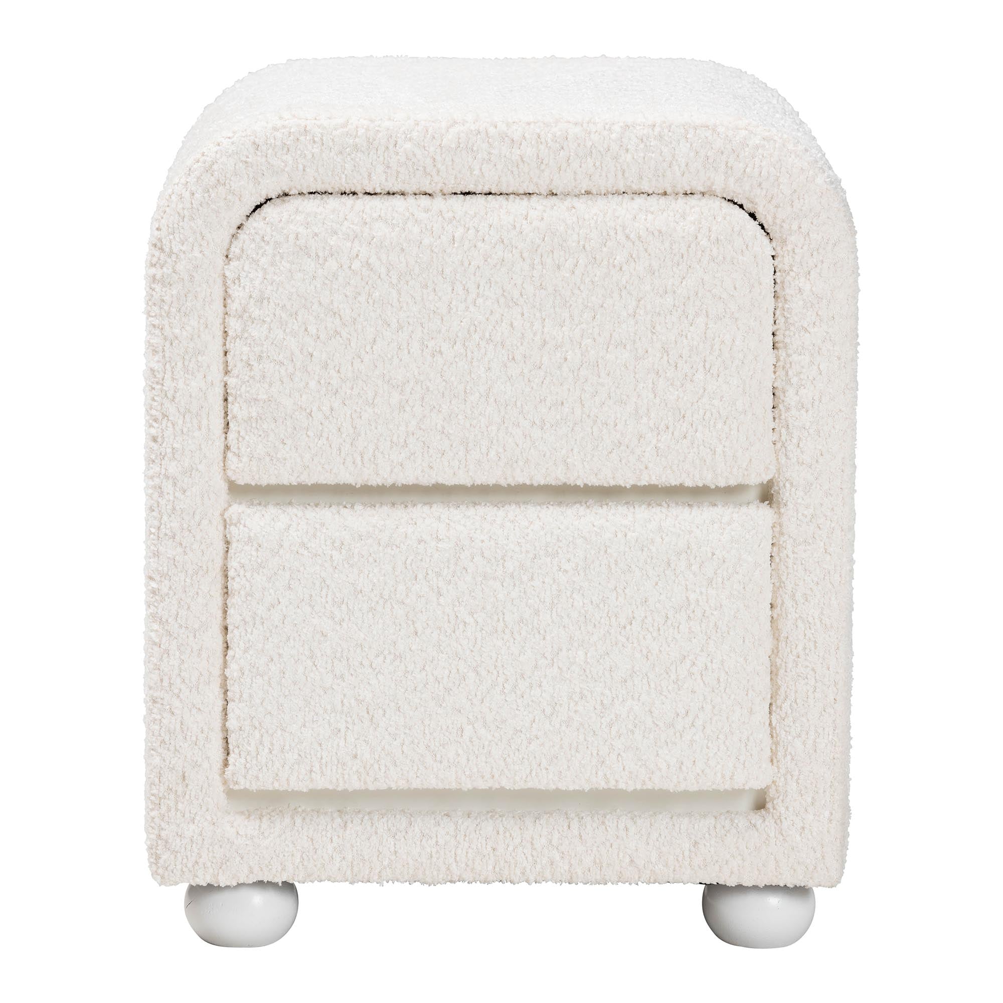 Bonilla Modern White Teddy-Bear Fabric and Rubberwood 2-Drawer Nightstand