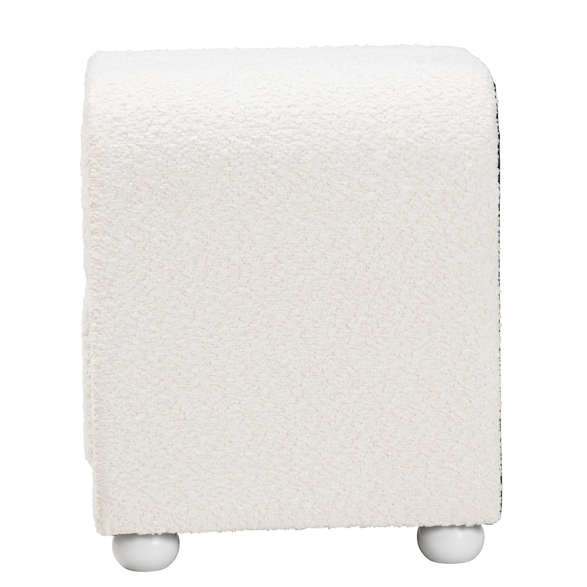 Bonilla Modern White Teddy-Bear Fabric and Rubberwood 2-Drawer Nightstand