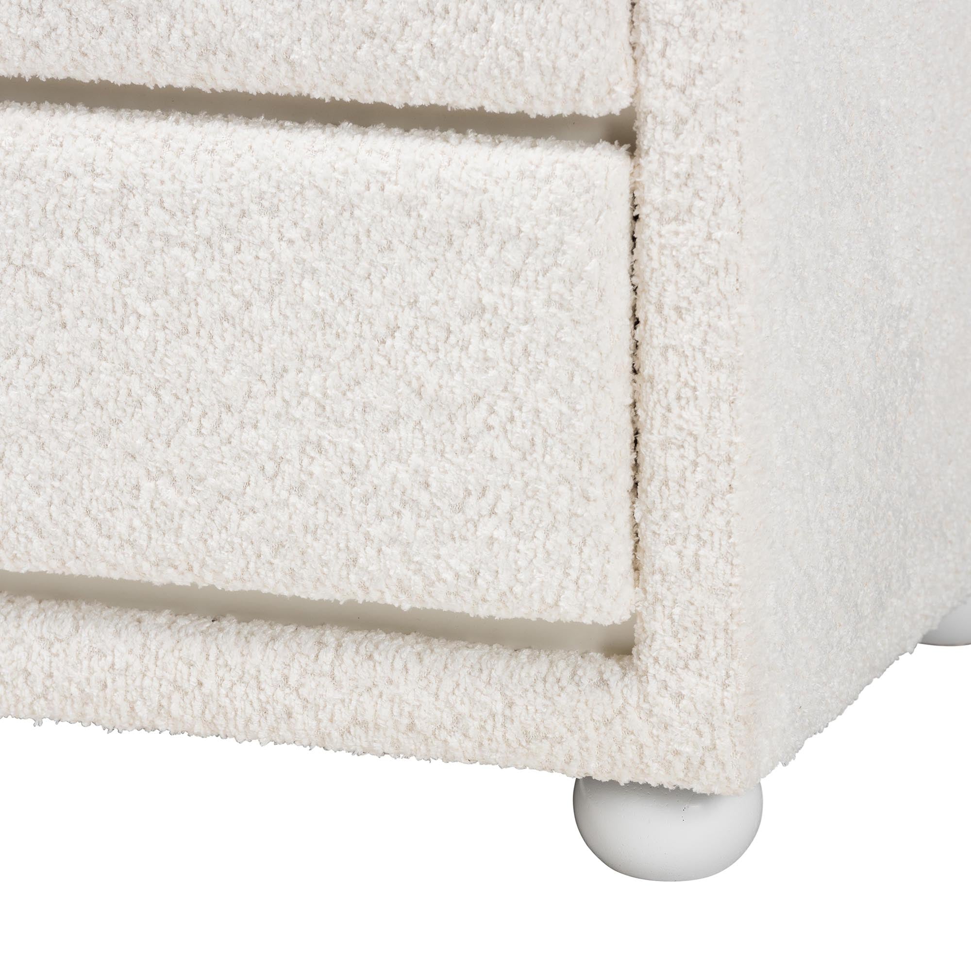 Bonilla Modern White Teddy-Bear Fabric and Rubberwood 2-Drawer Nightstand