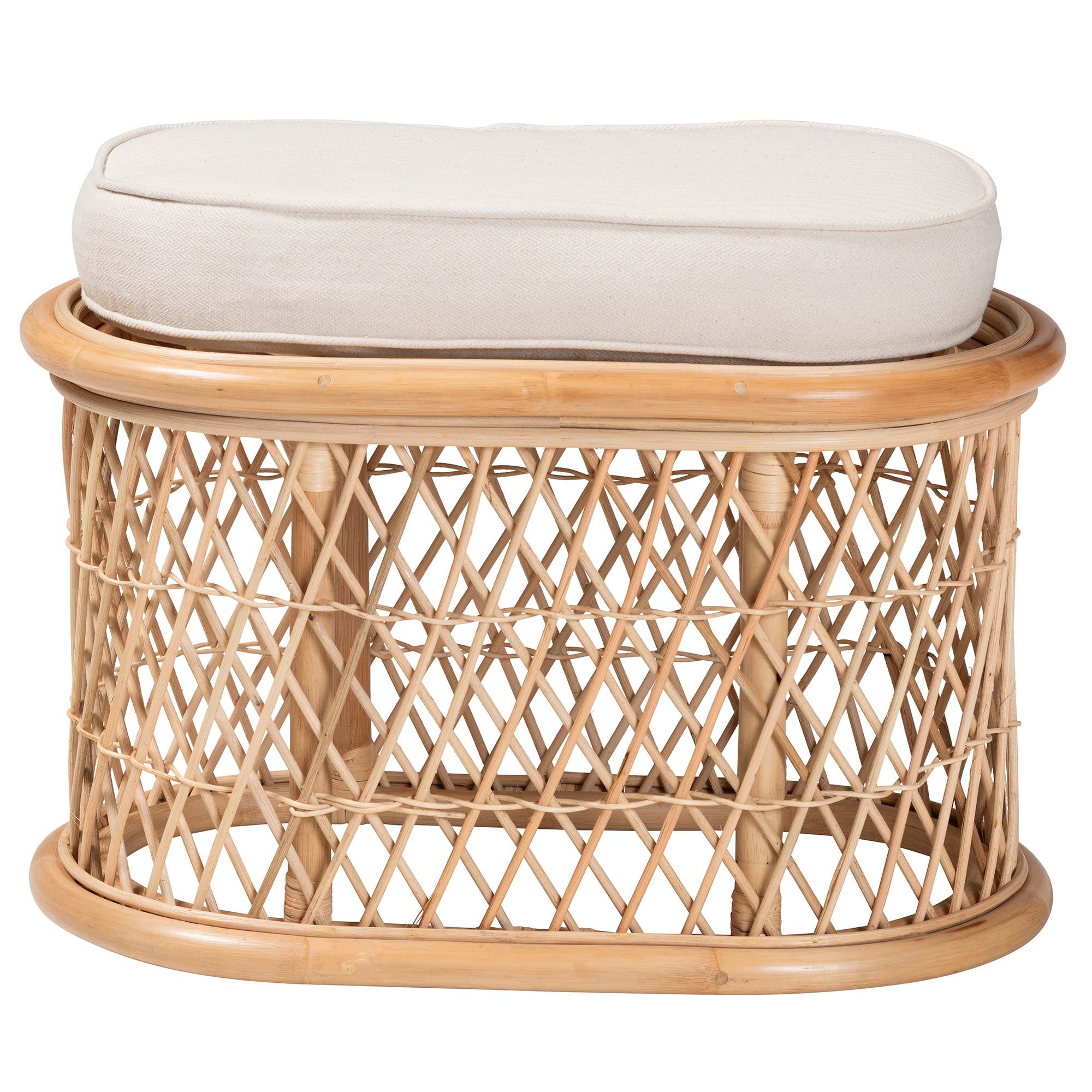 Ladonna Bohemian Natural Rattan Ottoman Footstool