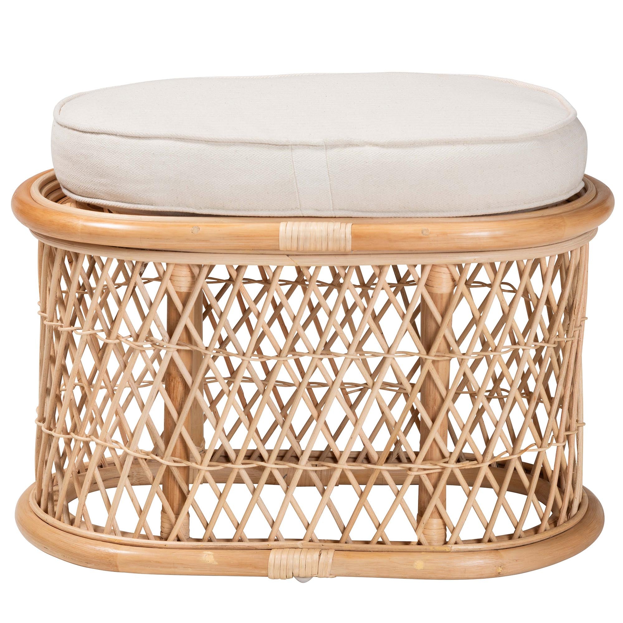 Ladonna Bohemian Natural Rattan Ottoman Footstool