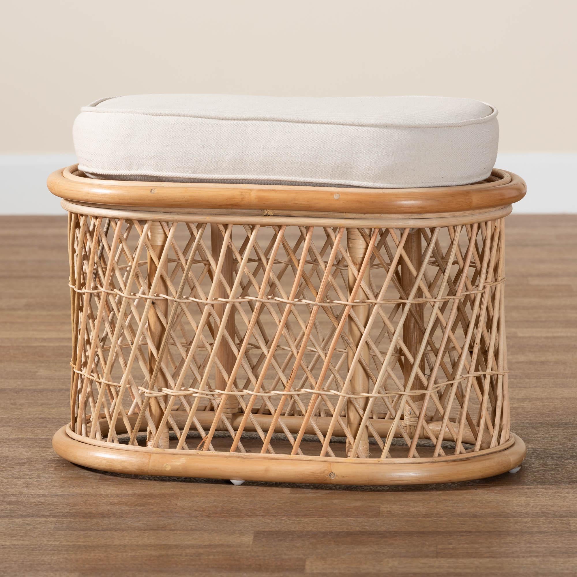 Ladonna Bohemian Natural Rattan Ottoman Footstool