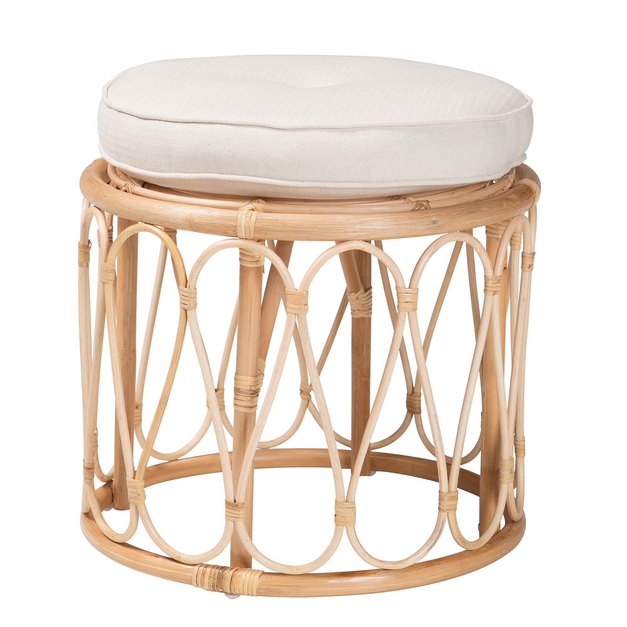 bali & pari Hachiro Bohemian Natural Rattan Ottoman Footstool