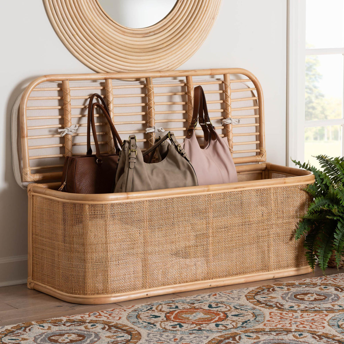 Ishana Bohemian Natural Rattan Storage Bench