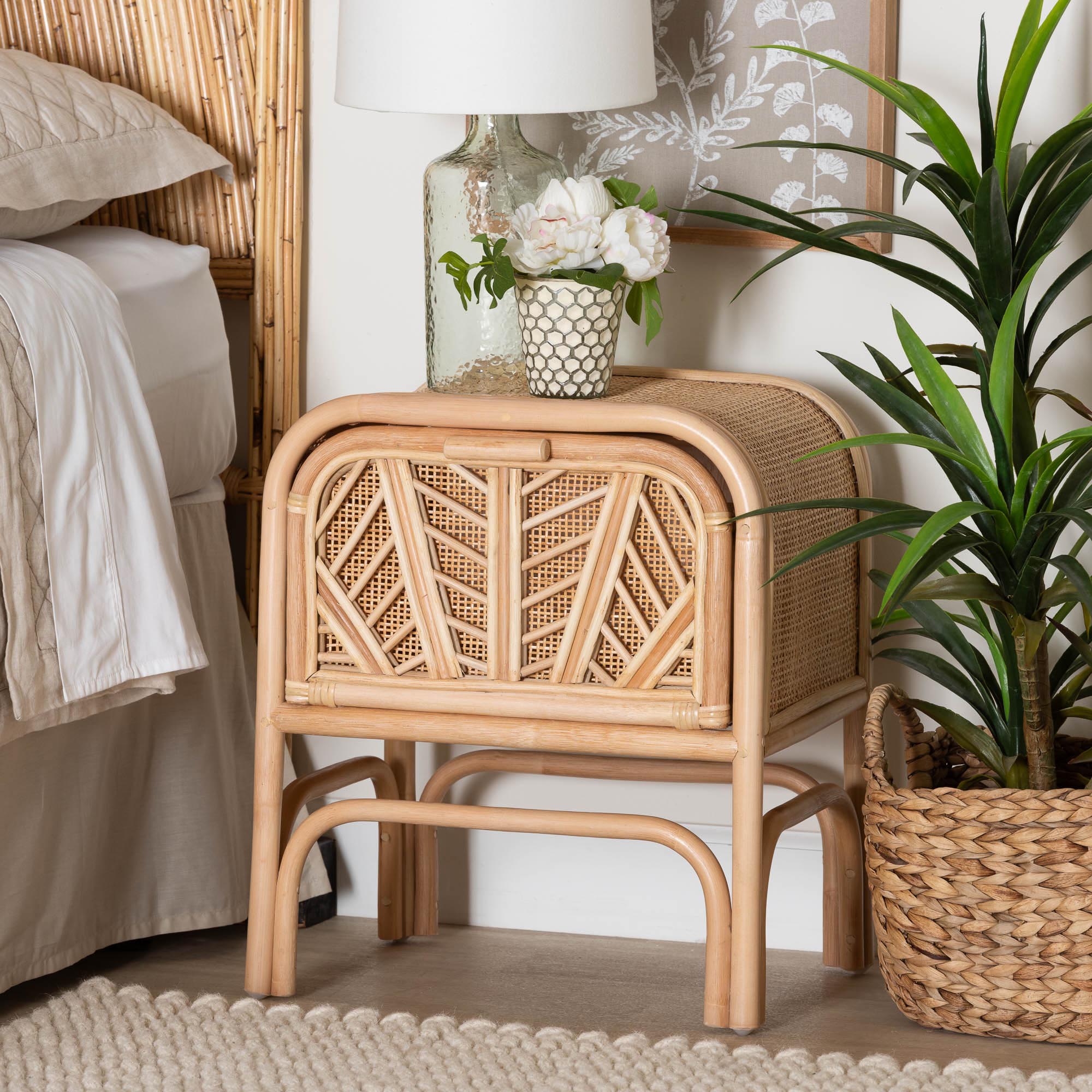bali & pari Carabella Bohemian Natural Rattan 1-Drawer Nightstand