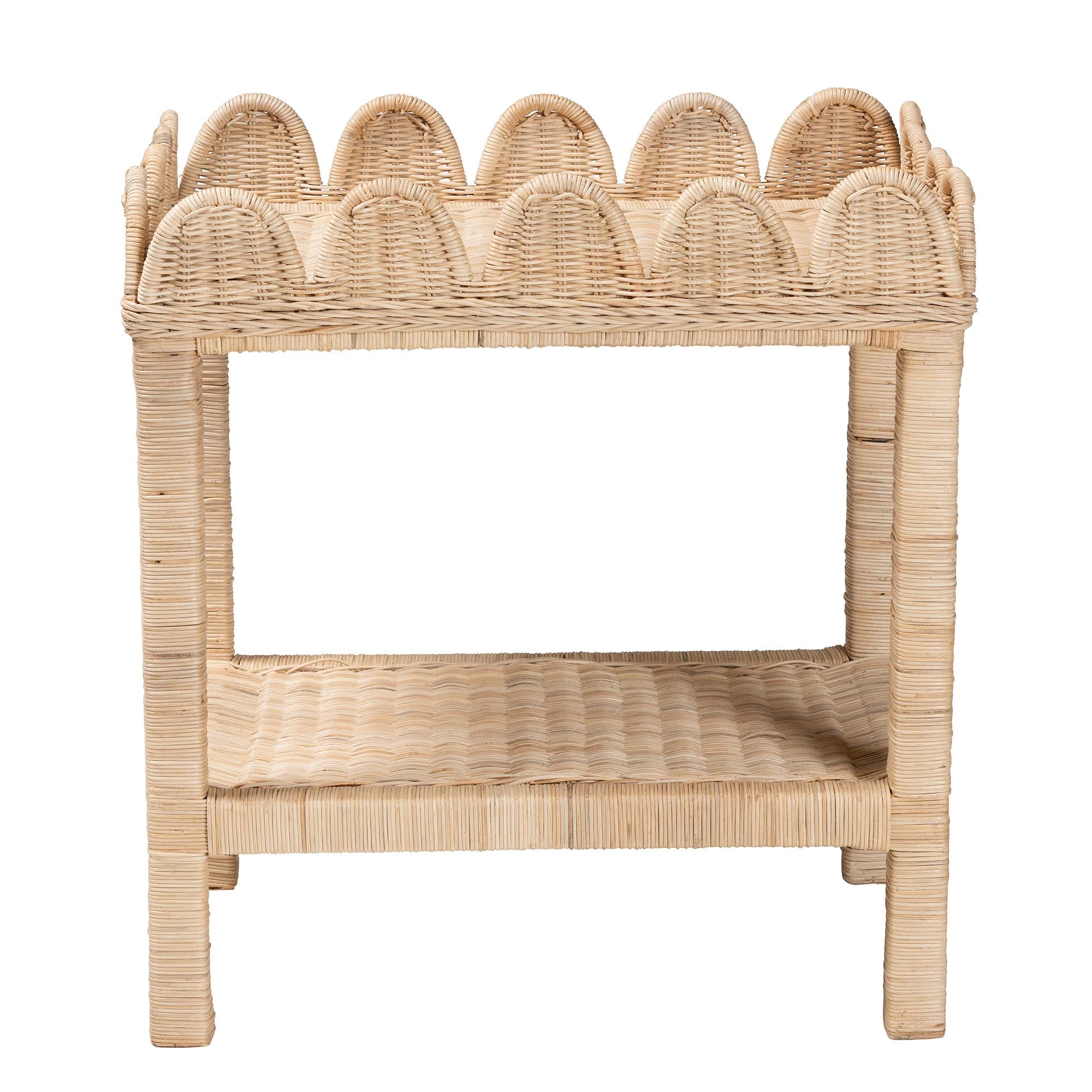 Sumana Bohemian Scallop Natural Rattan and Mahogany Side Table