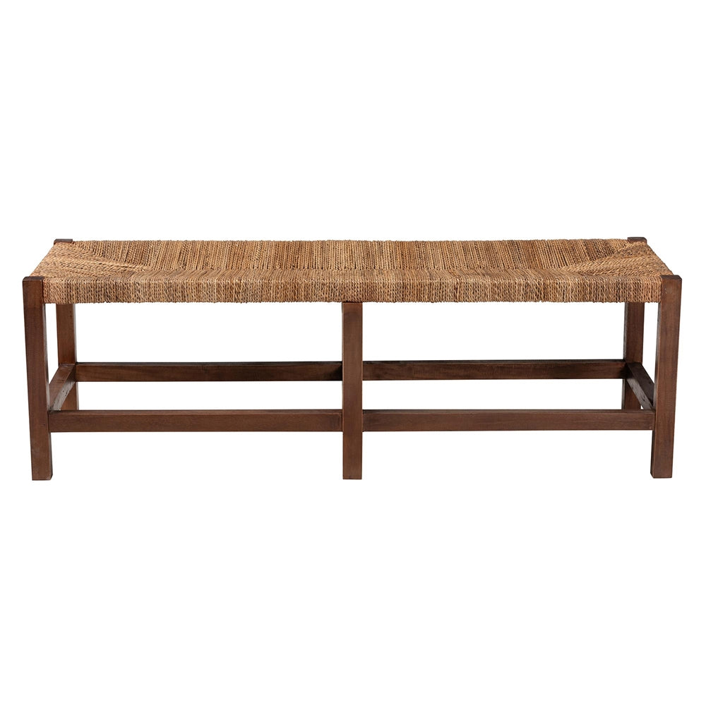 Liza Bohemian Natural Seagrass and Wood Accent Bench