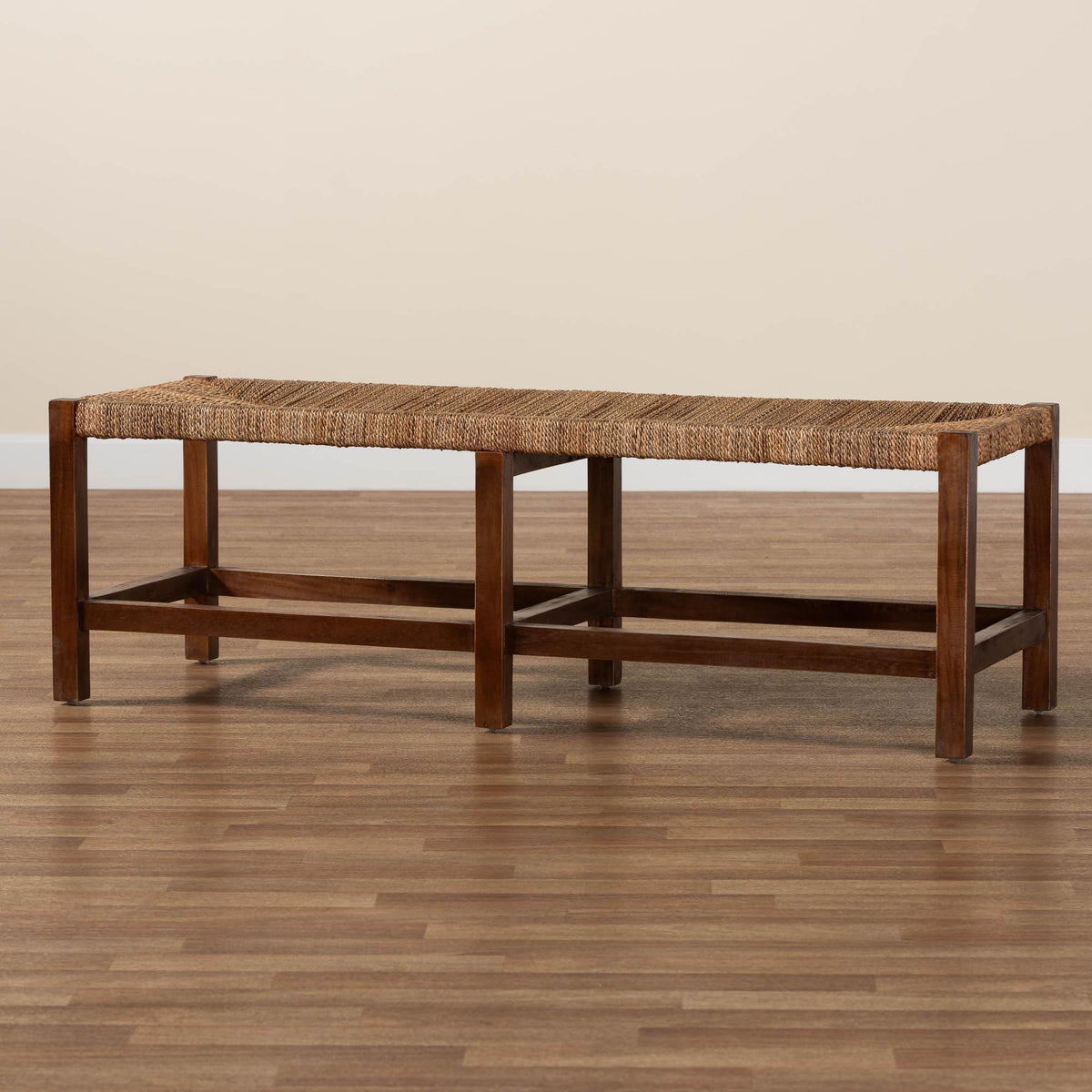 Liza Bohemian Natural Seagrass and Wood Accent Bench