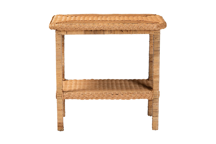 Minahasa Bohemian Light Honey Braided Rattan Side Table
