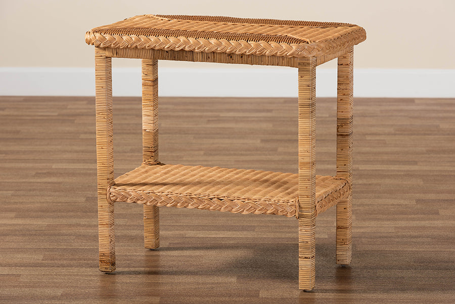 Minahasa Bohemian Light Honey Braided Rattan Side Table