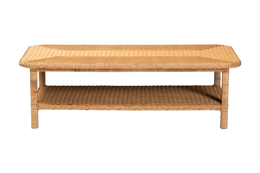 Minahasa Bohemian Light Honey Braided Rattan Coffee Table